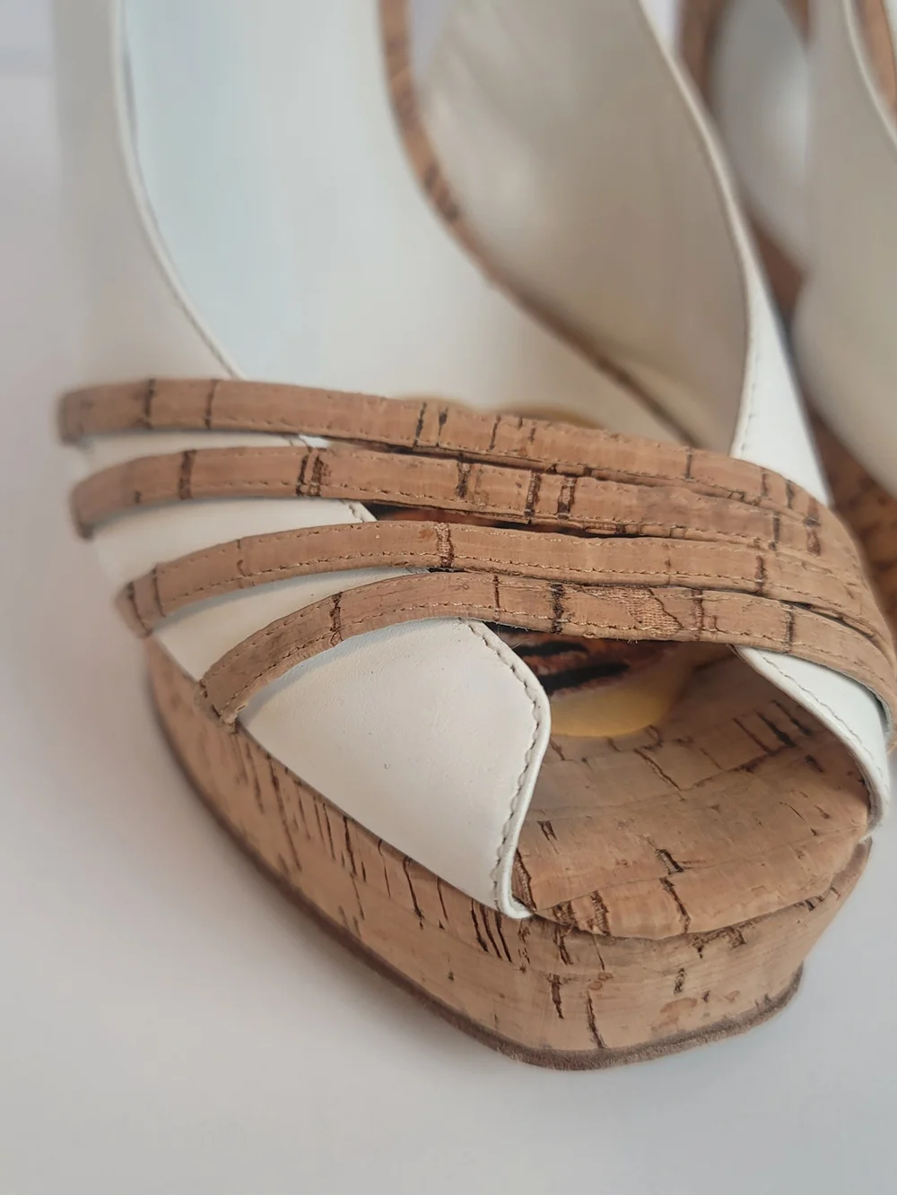 Betsey Johnson June Leather Cork Platform High Heel Wedge Sandals Cork Straps 10
